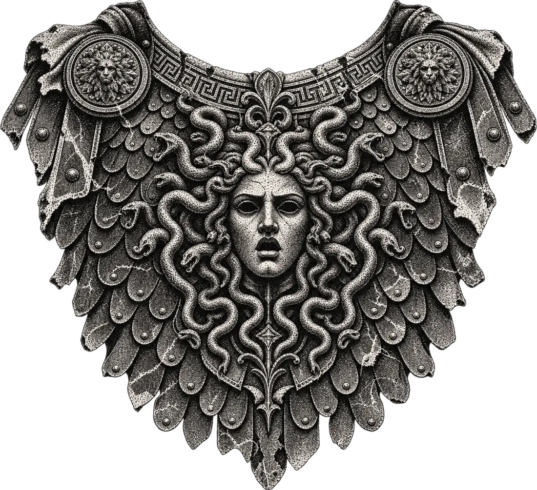 Engraved Aegis armor with the face of Medusa