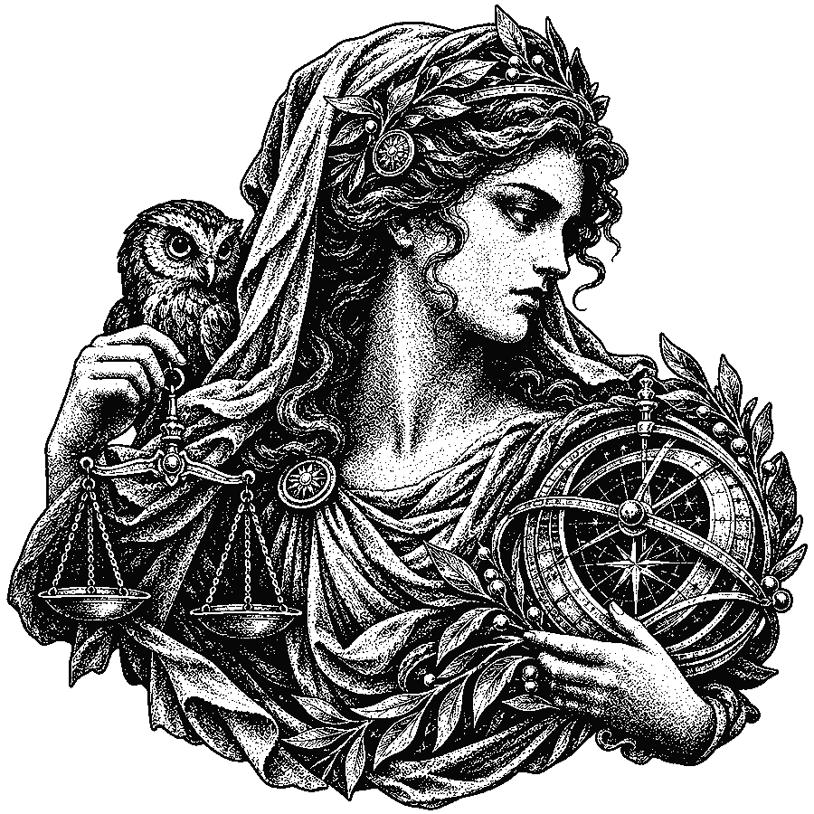 Metis with an owl, balance and astrolabe